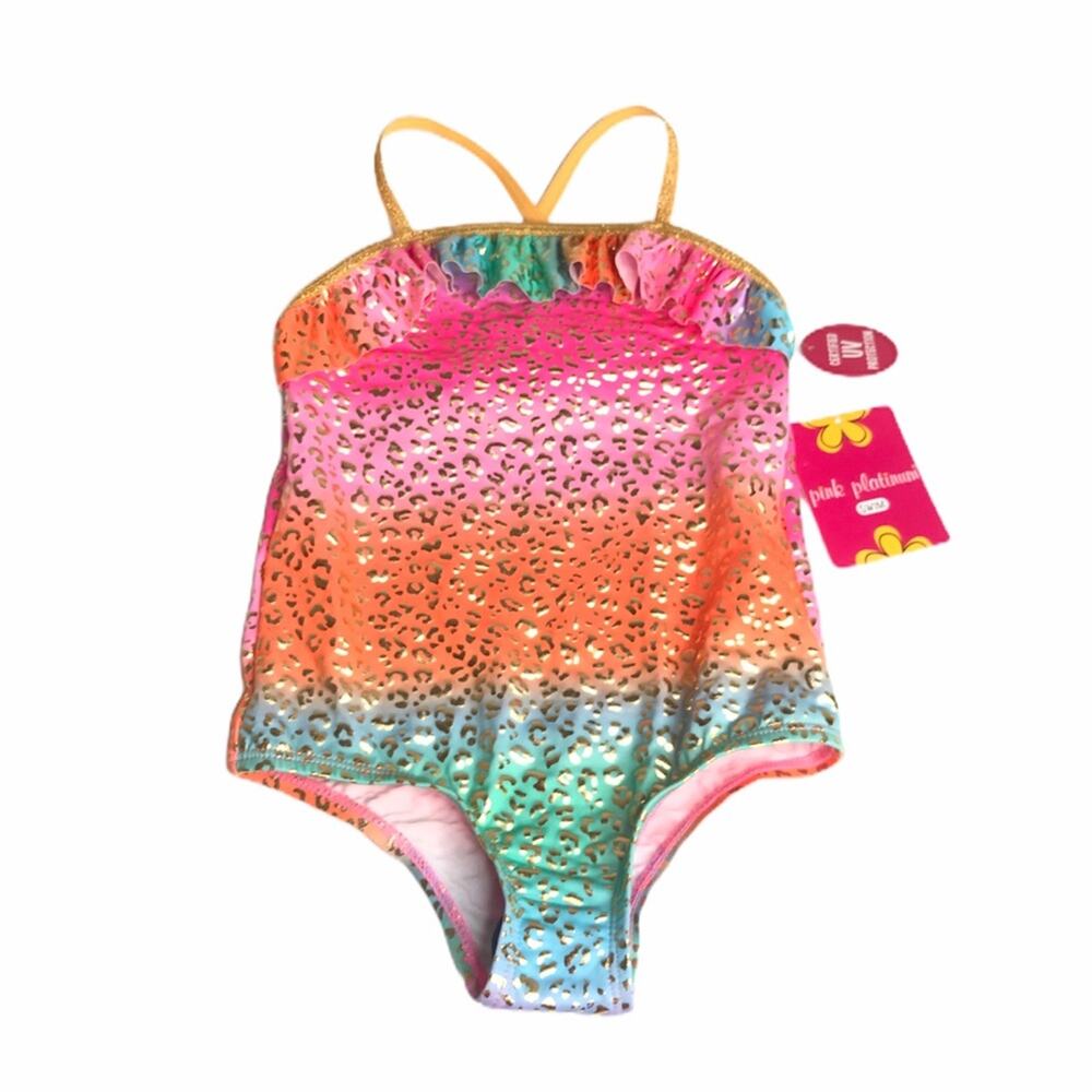Pink Platinum Rainbow Animal Print Swimsuit Size 4